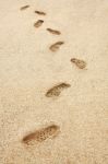 Footprint On The Beach Stock Photo