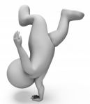 Handstand Character Means Physical Activity And Acrobat 3d Rende Stock Photo