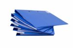 Blue File Folder And Stack Of Business Report Paper File Isolated With White Background Stock Photo