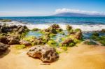 Rocks, And Pacific Ocean Waves On The Island Of Maui Stock Photo
