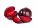 Red Plum Fruit Isolated On The White Background Stock Photo