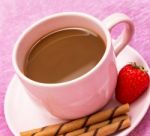 Mug Of Freshly Brewed Coffee And Some Chocolate Cookie Sticks Stock Photo