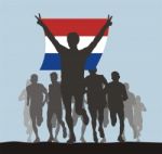Winner Of The Athletics Competition With The Netherlands Flag At Stock Photo