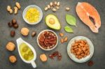 Selection Food Sources Of Omega 3 And Unsaturated Fats. Superfoo Stock Photo