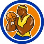 African-american Basketball Player Shooting Cartoon Circle Stock Photo