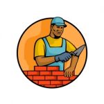 African American Bricklayer Mascot Stock Photo