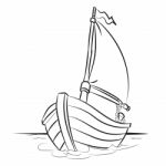 Boat Cartoon - Line Drawn Stock Photo