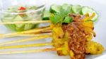 Grilled Pork Satay With Peanut Sauce And Vinegar Stock Photo