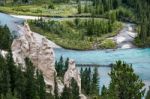 Bow River And The Hoodoos Near Banff Stock Photo