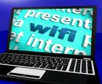 Wifi Laptop Shows Internet Hotspot Wi-fi Access Or Connection Stock Photo