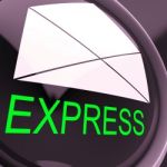Express Envelope Means Fast And Priority Post Stock Photo