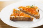 Sendwich With Caviar On Bread Decorated With Rosemery Stock Photo