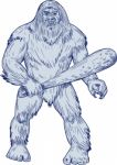 Bigfoot Holding Club Standing Drawing Stock Photo