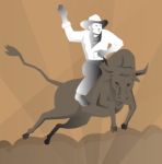 Rodeo Cowboy Bull Riding Retro Stock Photo