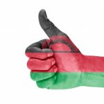 Flag Of Malawi On Thumb Up Hand Stock Photo