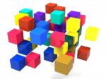 Exploding Blocks Shows Scattered Puzzle Stock Photo
