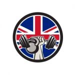 British Hand Lift Barbell Kettlebell Union Jack Flag Icon Stock Photo