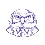 Angry Owl Man Mustache Doodle Stock Photo