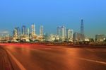 Beautiful City Scape Of Road And Land Transportaiton Against Lig Stock Photo
