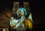 Light Show At Reims Cathedral In Reims France On September 12, 2 Stock Photo