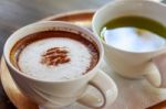 Hot Coffee And Green Tea Stock Photo