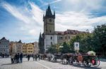 Horses And Carriages In The Old Town Square In Prague Stock Photo