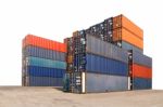 Stack Of Cargo Containers Isolated On White Background With Clip Stock Photo