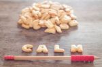 Calm Alphabet Biscuit On Wooden Table Stock Photo