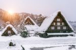 Shirakawa-go Village In Winter, Unesco World Heritage Sites, Japan Stock Photo