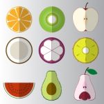 Set Of Sliced Cut Fruit Flat Icon Stock Photo