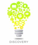 Discovery Lightbulb Means Work Out And Detect Stock Photo