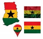 Ghana Flag, Map And Map Pointers Stock Photo