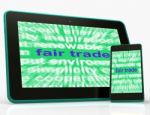 Fair Trade Tablet Mean Fairtrade Products And Merchandise Stock Photo