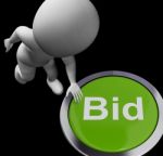 Bid Button Shows Auction Buying And Selling Stock Photo