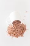 Brown Flax Seed On Clean Kitchen Table Stock Photo