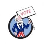 Uncle Sam Holding Placard Vote Circle Cartoon Stock Photo