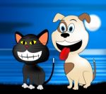 Happy Pets Represents Domestic Dog And Cat Stock Photo