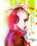 3d Illustration Of Woman Listening To Music On Spray Paint Background Stock Photo