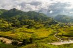 Vietnamese Valley With Rice Fields And Villages Stock Photo