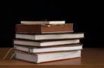 Old Books On A Wooden Stock Photo