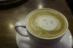 Happy Smiling Face Milk Foam Design Hot Cappuccino Coffee Stock Photo