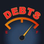 Debts Gauge Means Display Finance And Meter Stock Photo