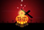 Halloween Pumpkin Bonfire Cross Thunderbolt  Stock Photo