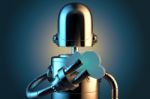 Robot With Cloud Symbol. Cloud Technology Concept Stock Photo