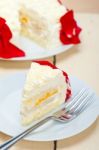 Whipped Cream Mango Cake Stock Photo