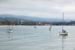 Yachts Anchored Off Santa Barbara Beach Stock Photo