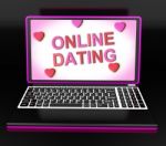 Online Dating Message On Laptop Shows Romancing And Web Love Stock Photo