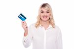 Business Lady Showing Debit Card Stock Photo
