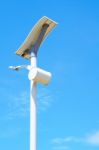 Solar Energy Light Pole Road With Blue Sky Background Stock Photo