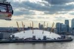 View Of The O2 Building And A London Cable Car Gondola Stock Photo